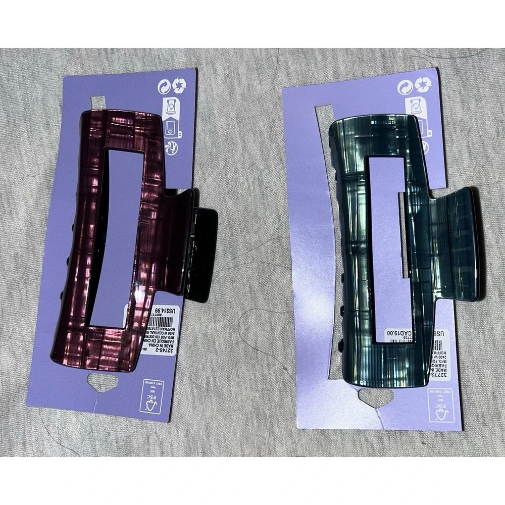 Teal and Pink Rectangle Hair Claw Clip‎ Set, 2 pieces, large, Claire's
